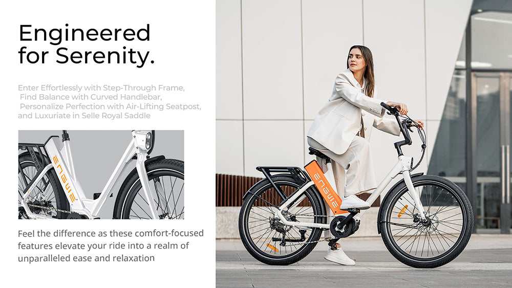 Bicicleta eléctrica urbana ENGWE P275 ST, motor central sin escobillas de 250 W con sensor de par, batería de 36 V y 19,2 Ah, autonomía máxima de 260 km, freno de disco hidráulico, neumáticos de radios de 27,5'', SHIMANO de 9 velocidades - Blanca