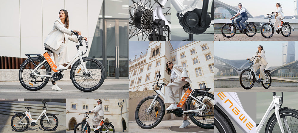 Bicicleta eléctrica urbana ENGWE P275 ST, motor central sin escobillas de 250 W con sensor de par, batería de 36 V y 19,2 Ah, autonomía máxima de 260 km, freno de disco hidráulico, neumáticos de radios de 27,5'', SHIMANO de 9 velocidades - Blanca