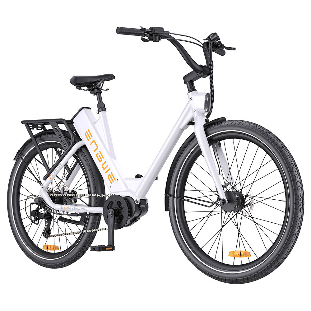 Bicicleta eléctrica urbana ENGWE P275 ST, motor de par de accionamiento central sin escobillas de 250 W, batería extraíble de 36 V y 19,2 Ah, autonomía máxima de 260 km, freno de disco hidráulico, neumáticos de radios de 27,5'', SHIMANO de 9 velocidades - Blanco
