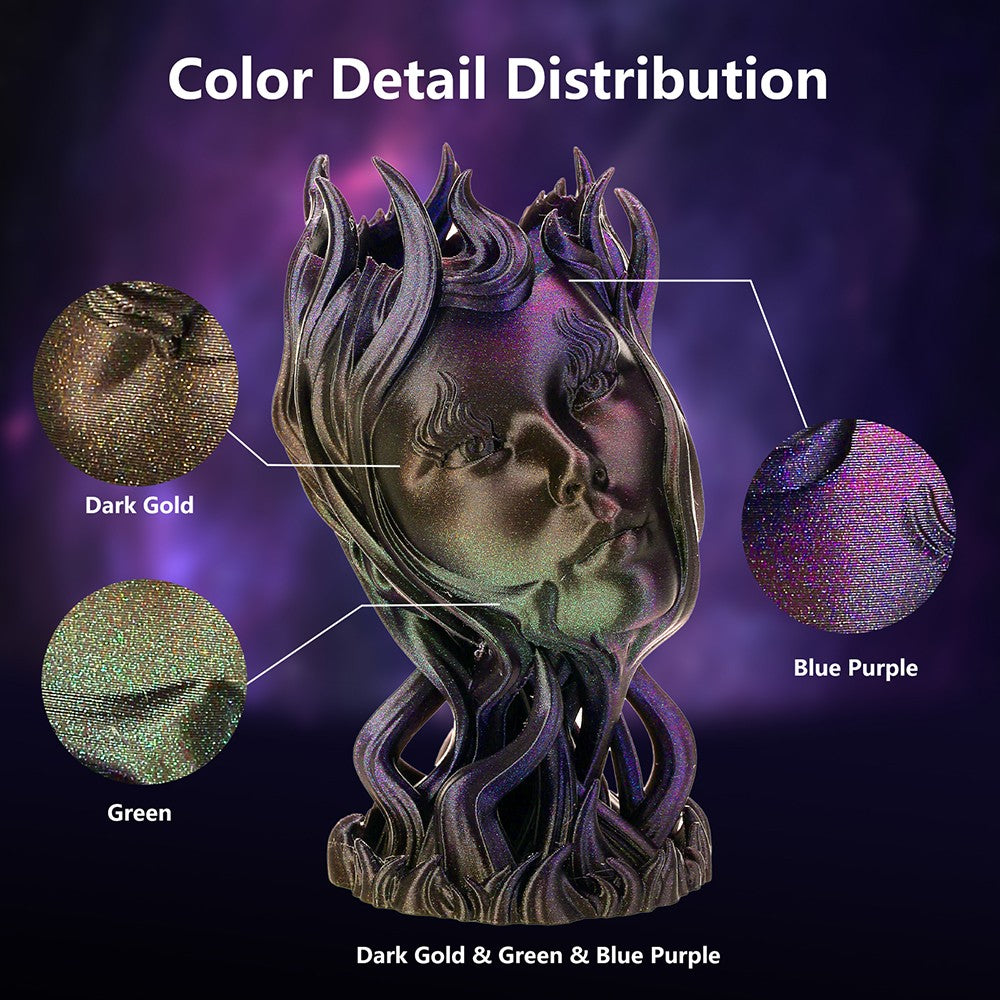 Filamento PLA ERYONE Burnt Titanium Rainbow de 1 kg, Nebula (Dorado Oscuro, Verde y Azul Púrpura)