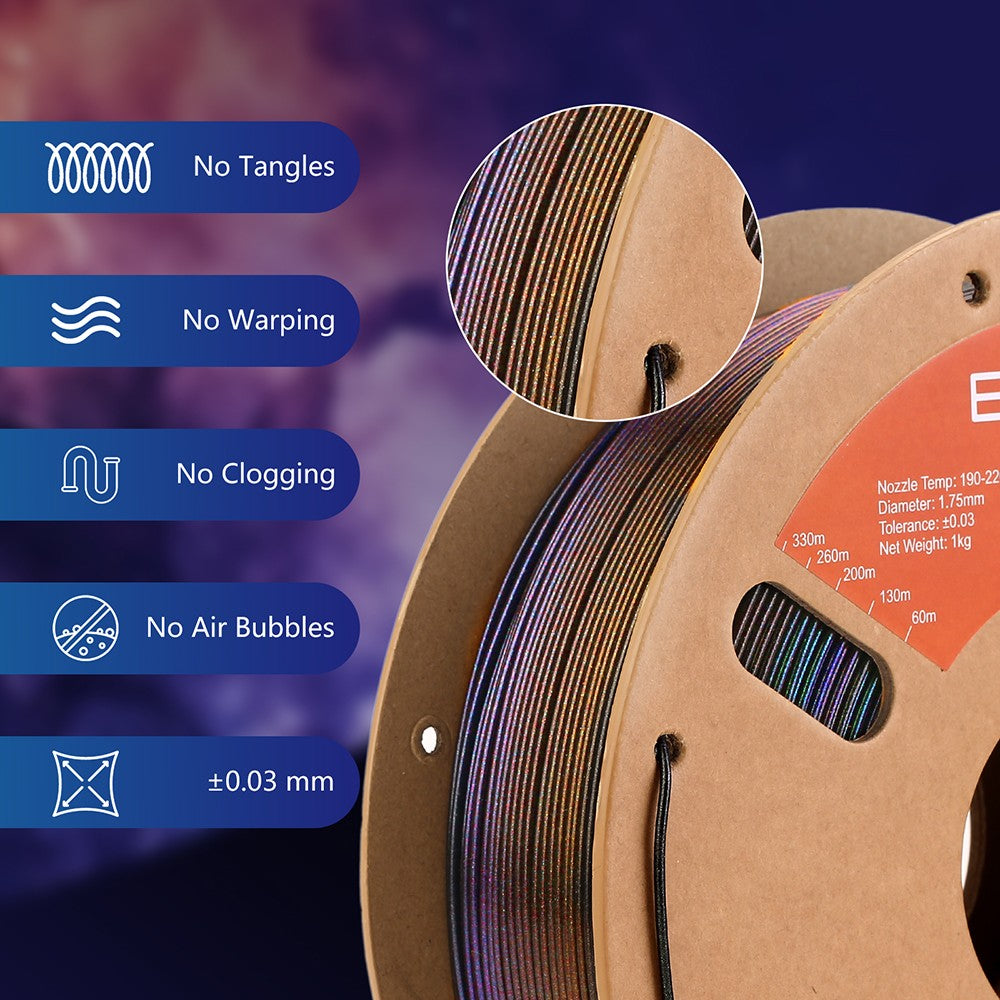 Filamento PLA ERYONE Burnt Titanium Rainbow de 1 kg, Nebula (Dorado Oscuro, Verde y Azul Púrpura)