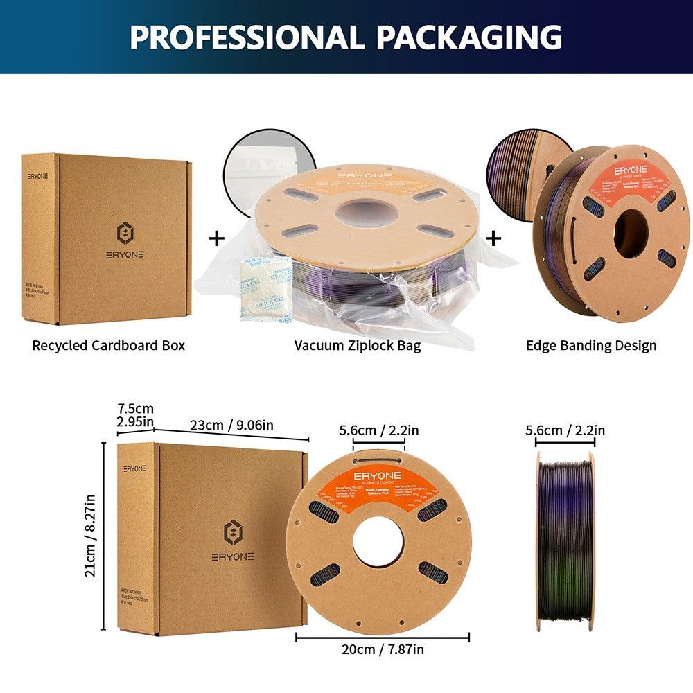 Filamento PLA ERYONE Burnt Titanium Rainbow de 1 kg, Nebula (Dorado Oscuro, Verde y Azul Púrpura)
