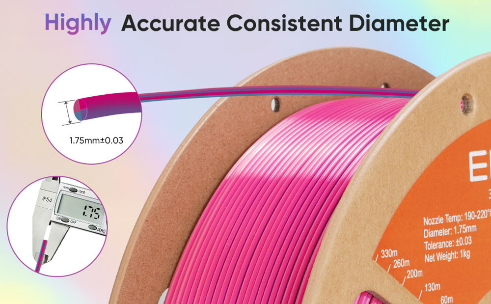 Filamento PLA de seda de alta velocidad de cuatro colores ERYONE, 1 kg - Llama fría nocturna (morado oscuro, magenta, rosa y azul cielo)