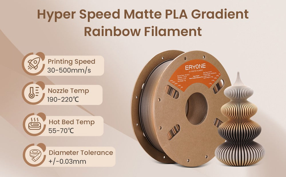 Filamento PLA ERYONE de alta velocidad con degradado mate, 1 kg, dorado y rojo.