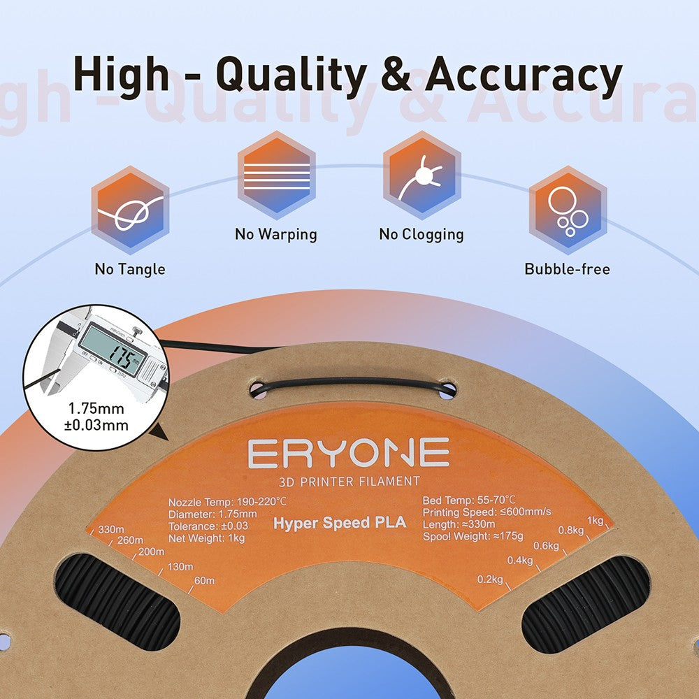 Filamento PLA estándar de alta velocidad ERYONE 1kg - Negro