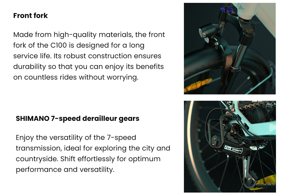 ESKUTE C100 Elektrofahrrad, 250-W-Motor, 36-V-10,4-Ah-Akku, 26 x 1,75-Zoll-Reifen, 25 km/h Höchstgeschwindigkeit, 50–60 km Reichweite, mechanische Scheibenbremsen, SHIMANO 7-Gang-Schaltung – Pink