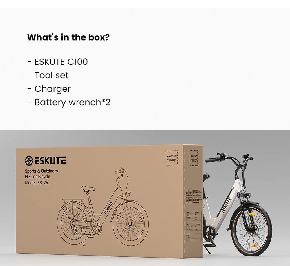 ESKUTE C100 Elektrofahrrad, 250-W-Motor, 36-V-10,4-Ah-Akku, 26 x 1,75-Zoll-Reifen, 25 km/h Höchstgeschwindigkeit, 50–60 km Reichweite, mechanische Scheibenbremsen, SHIMANO 7-Gang-Schaltung – Pink