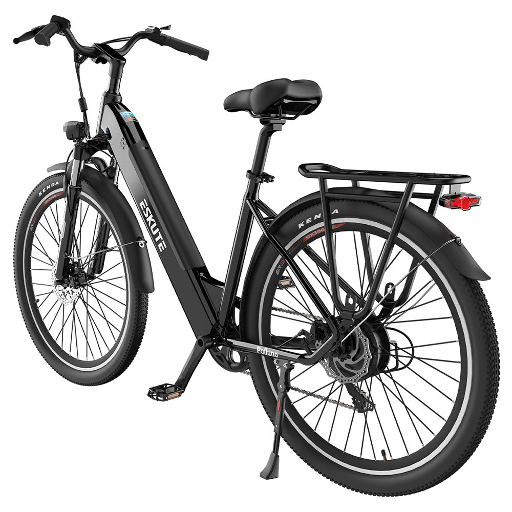 Bicicleta eléctrica ESKUTE ES-26-LJ, motor BAFANG de 250 W, batería de 36 V y 20 Ah, ruedas de 26 x 1,75 pulgadas, velocidad máxima de 25 km/h, autonomía de 120 km, frenos de disco, horquilla con suspensión, SHIMANO de 7 velocidades - Negro.