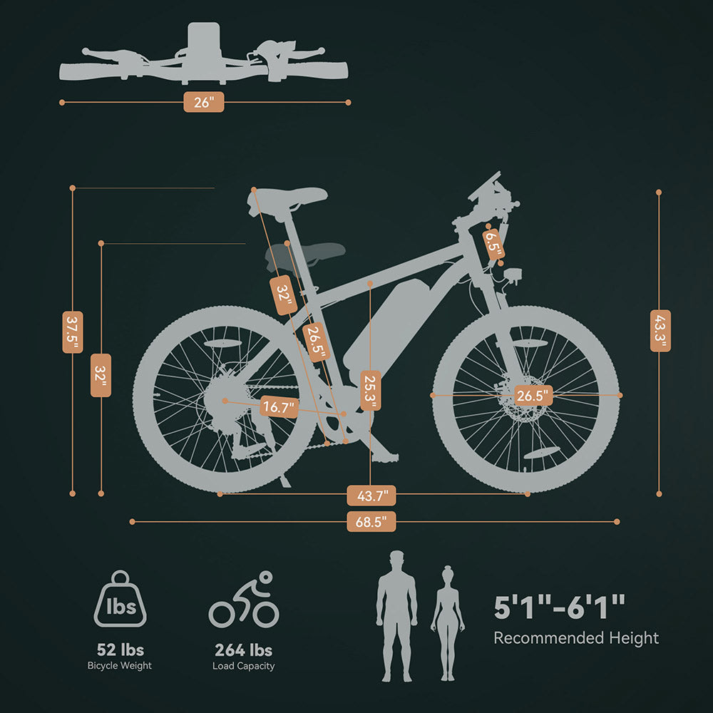 Bicicleta eléctrica ESKUTE M100, motor sin escobillas de 250 W, batería extraíble de 36 V y 10,4 Ah, 27,5 x 1,95.