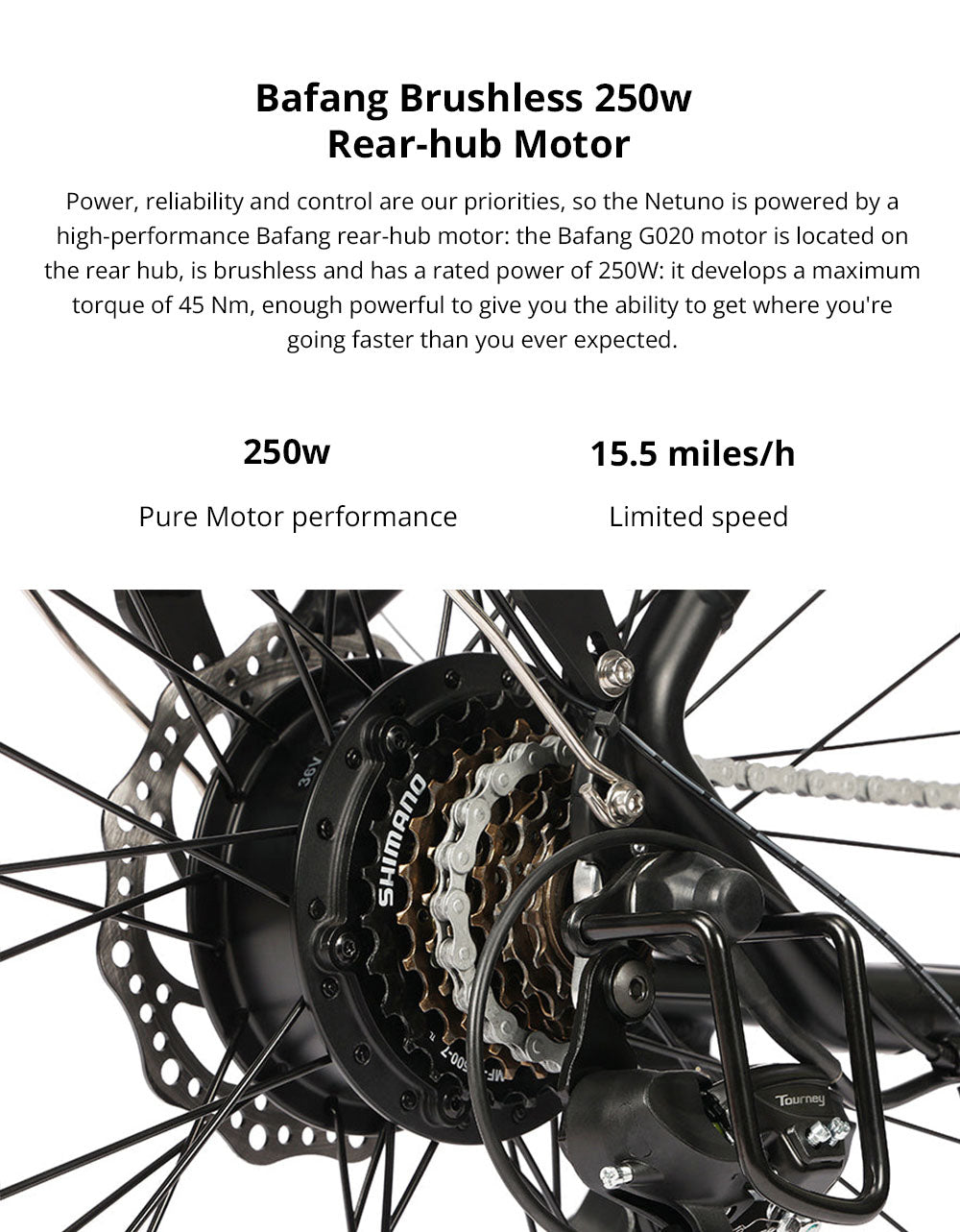 ESKUTE Netuno Elektrofahrrad mit 250-W-Hinterradnabenmotor und 14,5-Ah-Akku für bis zu 105 km Reichweite – Citybike