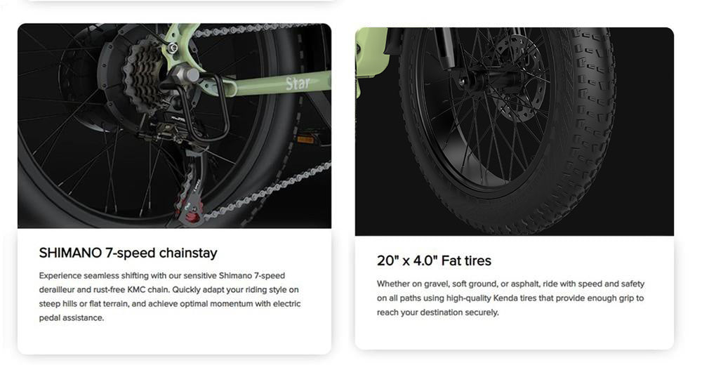 ESKUTE Star Faltrad mit Elektroantrieb, 20 x 4,0 Zoll Fatbike-Reifen, 250-W-Motor, 25 km/h Höchstgeschwindigkeit, 36-V-25-Ah-Akku, 100 km Reichweite, Shimano 7-Gang-Schaltung, hydraulische Scheibenbremsen – Schwarz