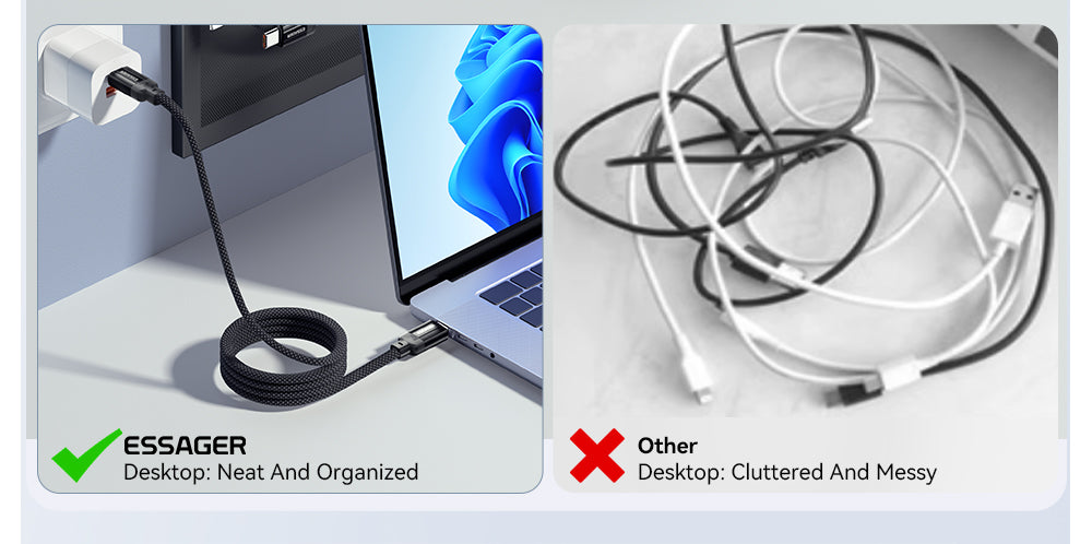 Cable de carga ESSAGER de 100 W y 5 A, tipo C a tipo C, USB 2.0 de 480 Mbps, adsorción magnética, ajuste flexible, chip E-Marker, 1 m.