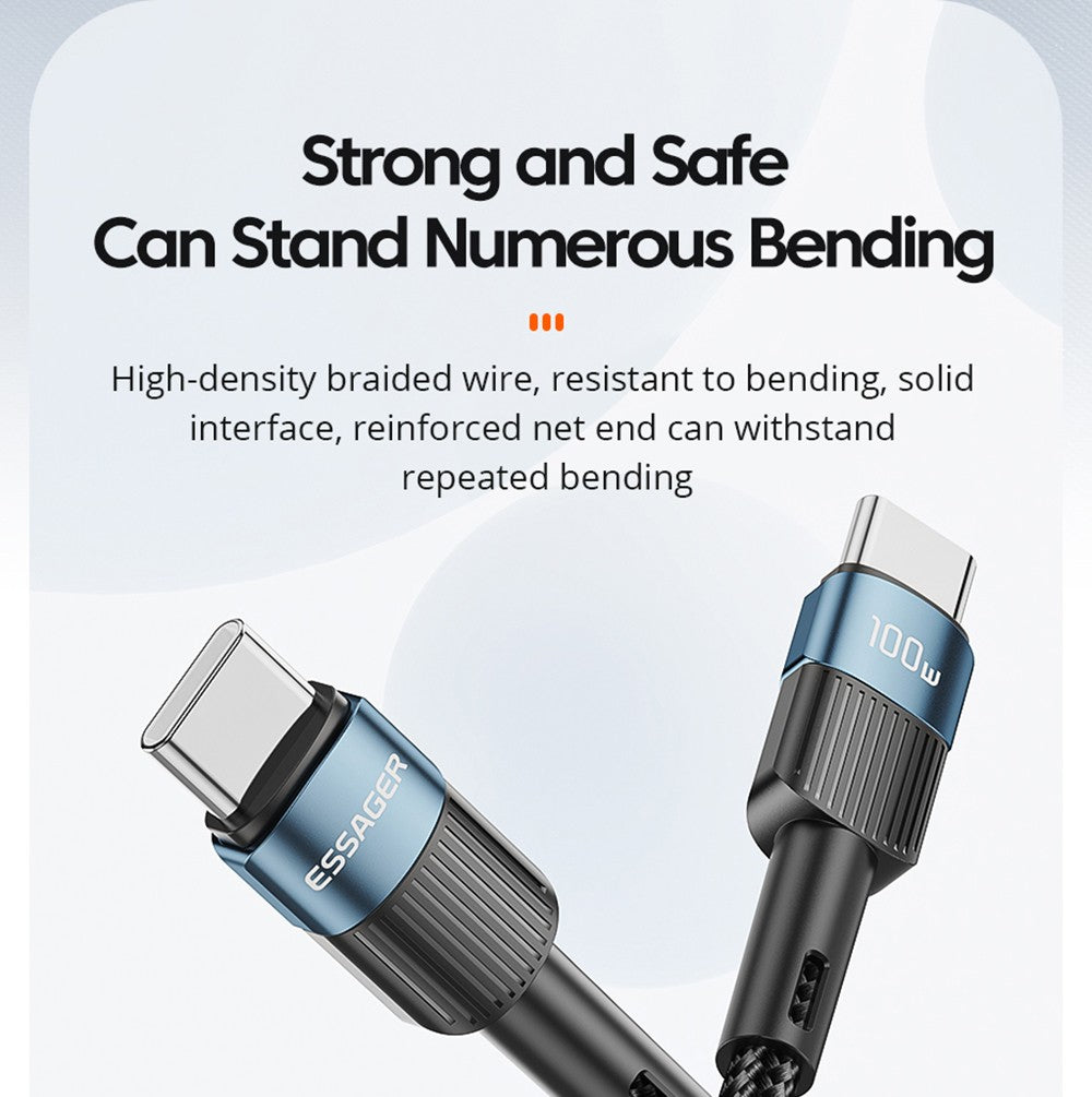 Cable de datos ESSAGER de 100 W, tipo C a tipo C, carga rápida PD, velocidad de transmisión de 480 Mbps, para MacBook/tableta/teléfono móvil Huawei Samsung - Cable de 1 m