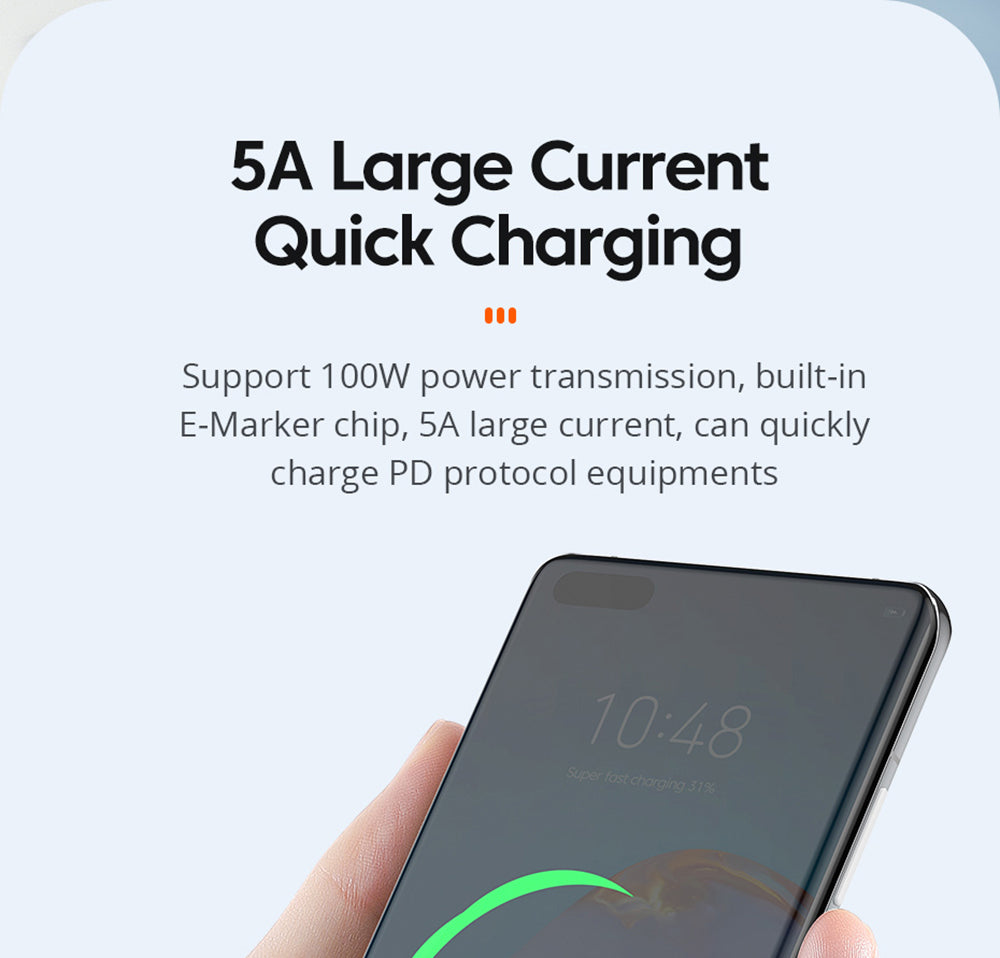 Cable de datos ESSAGER de 100 W, tipo C a tipo C, carga rápida PD, velocidad de transmisión de 480 Mbps, para MacBook/tableta/teléfono móvil Huawei Samsung - Cable de 1 m