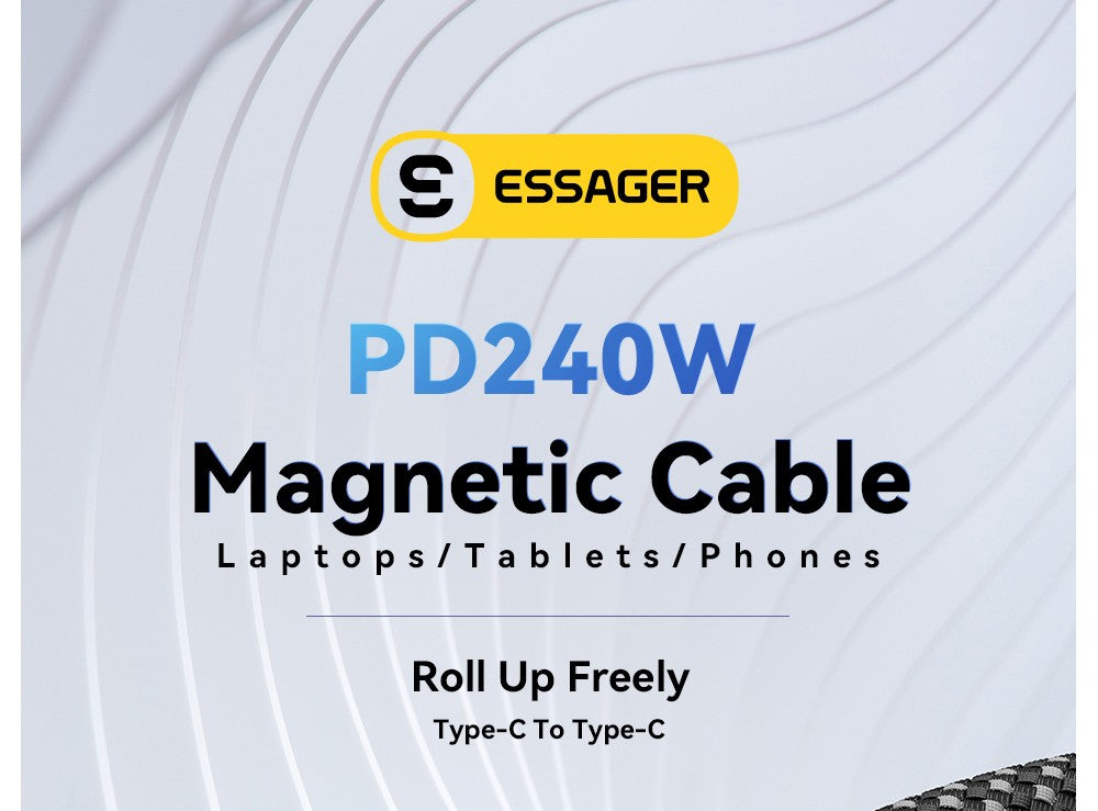 ESSAGER 240W 5A Type-C to Type-C Charging Cable, USB2.0 480Mbps, Magnetic Adsorption, Flexible Adjustment, E-Marker Chip, 1m