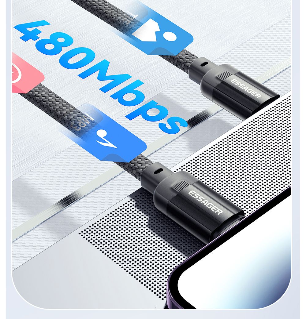Cable de carga ESSAGER de 29 W y 3 A, de tipo C a Lightning, USB 2.0 de 480 Mbps, adsorción magnética, flexible y ajustable, con chip inteligente, 1 m.