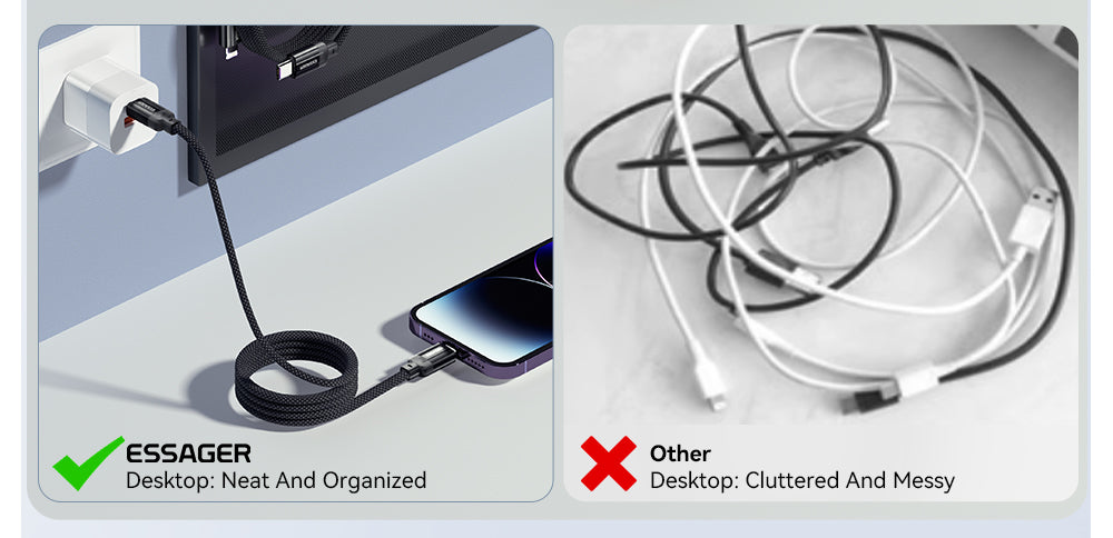 Cable de carga ESSAGER de 29 W y 3 A, de tipo C a Lightning, USB 2.0 de 480 Mbps, adsorción magnética, flexible y ajustable, con chip inteligente, 1 m.