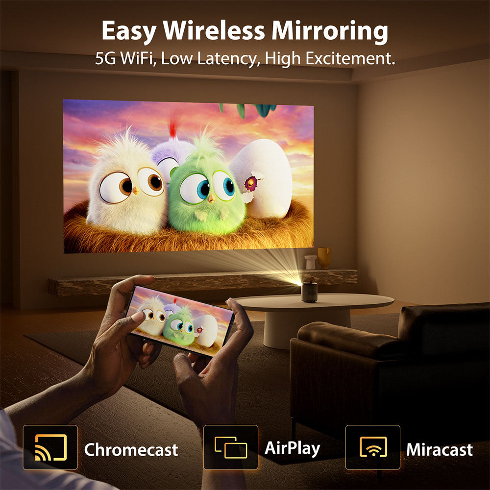 [Certificado para Google TV] Proyector DLP ETOE Dolphin, 600 lúmenes ANSI, resolución nativa 1080P, decodificación de vídeo 4K UHD, enfoque automático y corrección trapezoidal, Wi-Fi de doble banda, Netflix / YouTube / Prime Video preinstalados.