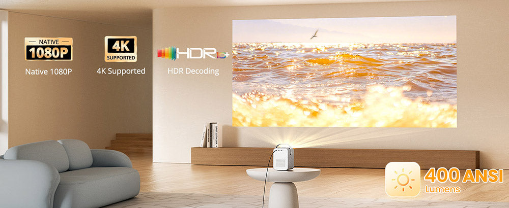 Proyector ETOE Seal, 400 lúmenes ANSI, Google TV, resolución nativa 1080P, enfoque automático y corrección trapezoidal automática, Asistente de Google.