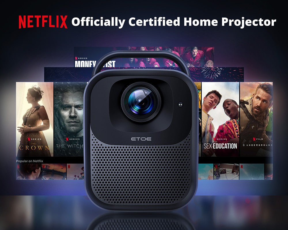 [Certificado por Netflix y Google TV] Proyector LCD ETOE Seal Pro 1000 ANSI, resolución nativa 1080P, certificado Dolby Audio, enfoque automático, corrección trapezoidal automática, 2 altavoces de 10W, Chromecast integrado, Asistente de Google.