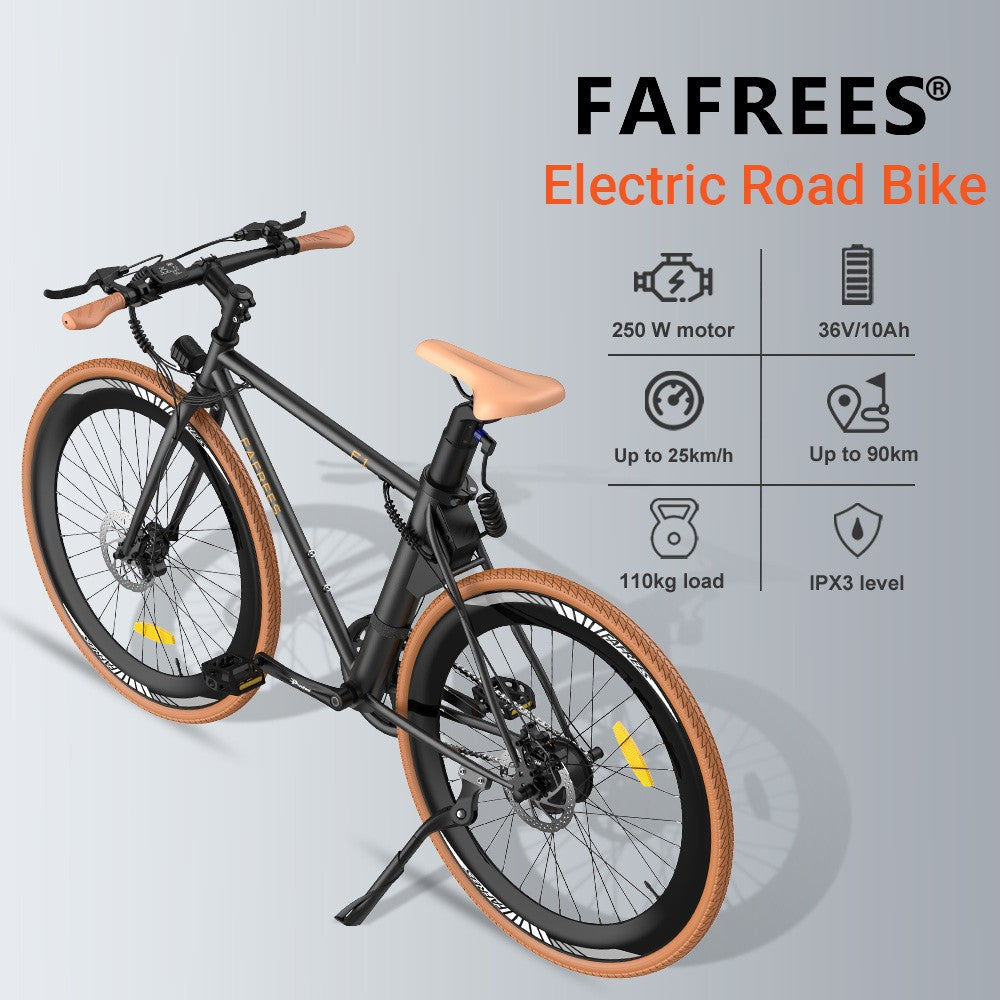 Fafrees F1 Electric Bike, 250W Motor, 36V 10AH Battery, CST 700C*38C Tires, 25km/h Max Speed, 90km Max Range, Dual Mechanical Disc Brakes - Orange Black