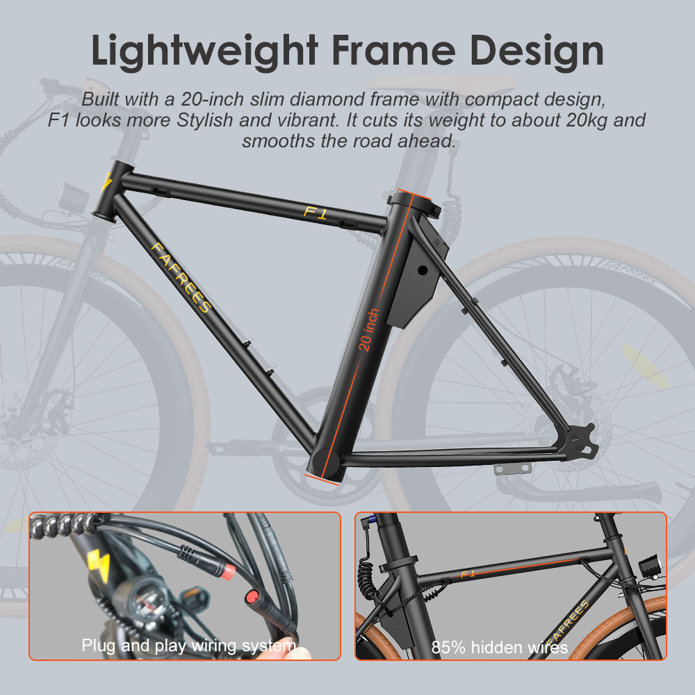 Fafrees F1 Electric Bike, 250W Motor, 36V 10AH Battery, CST 700C*38C Tires, 25km/h Max Speed, 90km Max Range, Dual Mechanical Disc Brakes - Orange Black