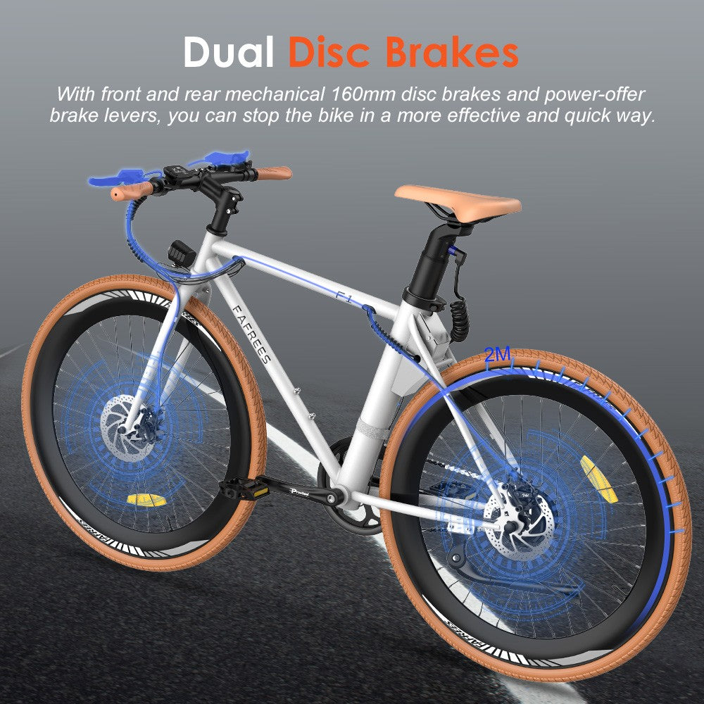 Fafrees F1 Electric Bike, 250W Motor, 36V 10AH Battery, CST 700C*38C Tires, 25km/h Max Speed, 90km Max Range, Dual Mechanical Disc Brakes - Orange Black