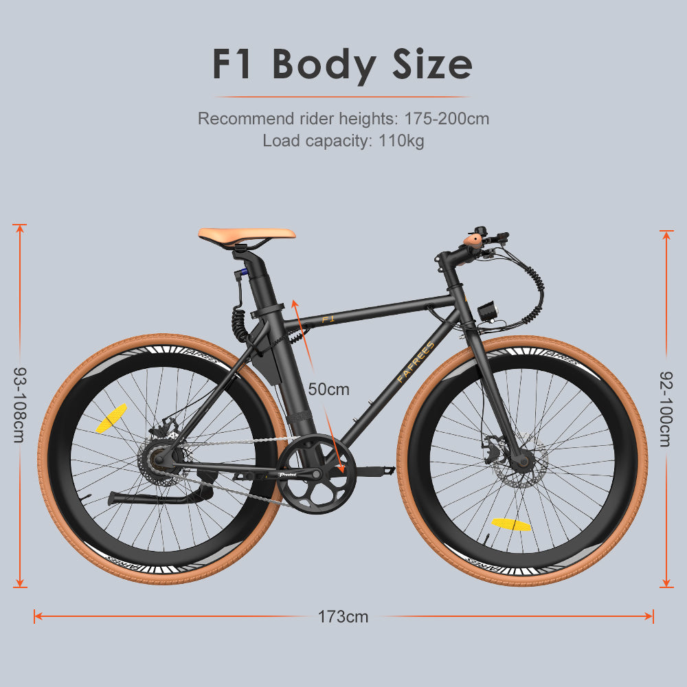 Fafrees F1 Electric Bike, 250W Motor, 36V 10AH Battery, CST 700C*38C Tires, 25km/h Max Speed, 90km Max Range, Dual Mechanical Disc Brakes - Orange Black