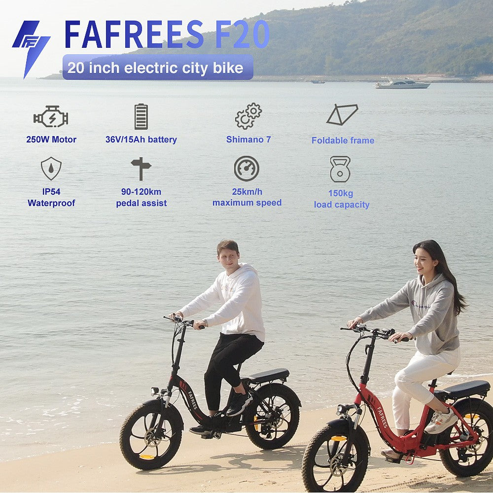 FAFREES F20 Electric Bike 20 Inch Folding Frame E-bike 7-Speed Gears With Removable 15AH Lithium Battery - White