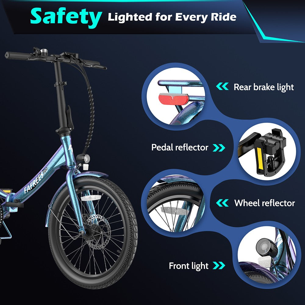 Bicicleta Eléctrica Fafrees F20 de Larga Duración, Motor de 250W, Batería de 36V 18.2Ah, Neumáticos de 20*1.95", Velocidad Máxima de 25km/h, Alcance Máximo de 120km, Frenos de Disco Mecánicos, SHIMANO 7 Velocidades - Verde Azulado Radiante