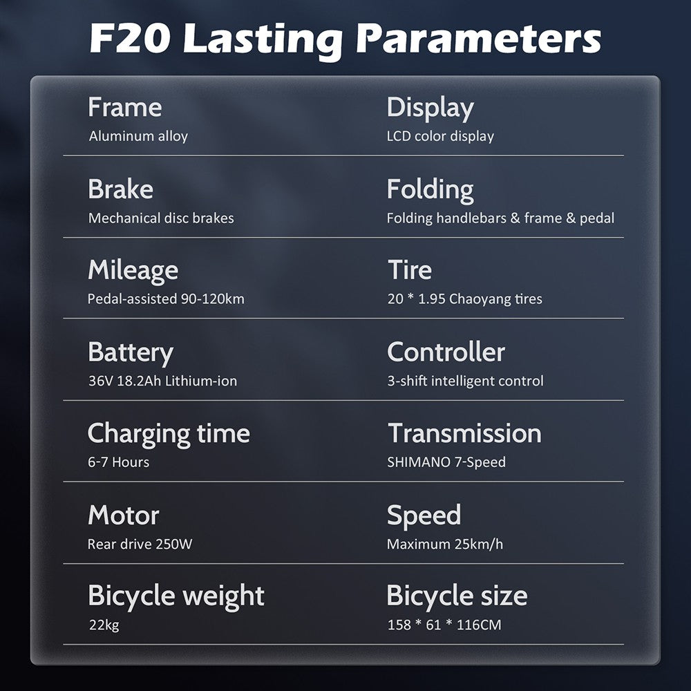 Bicicleta Eléctrica Fafrees F20 de Larga Duración, Motor de 250W, Batería de 36V 18.2Ah, Neumáticos de 20*1.95", Velocidad Máxima de 25km/h, Alcance Máximo de 120km, Frenos de Disco Mecánicos, SHIMANO 7 Velocidades - Verde Azulado Radiante