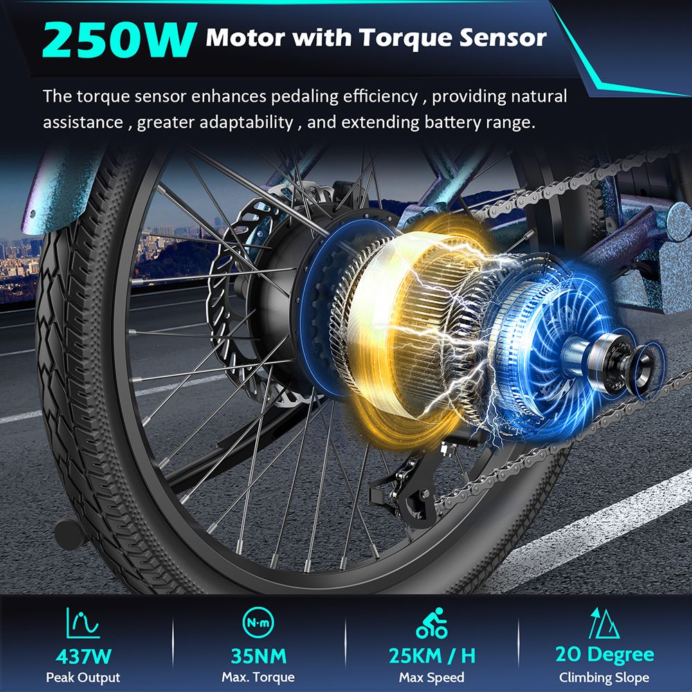 Bicicleta Eléctrica Fafrees F20 de Larga Duración, Motor de 250W, Batería de 36V 18.2Ah, Neumáticos de 20*1.95", Velocidad Máxima de 25km/h, Alcance Máximo de 120km, Frenos de Disco Mecánicos, SHIMANO 7 Velocidades - Verde Azulado Radiante
