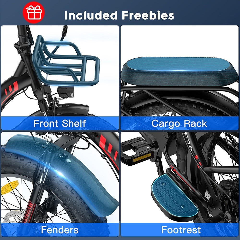 Bicicleta eléctrica F20 Max, neumático ancho de 20*4.0 pulgadas, motor sin escobillas de 500 W, velocidad de 25 km/h, batería de litio extraíble de 48 V y 22,5 Ah, frenos de disco delanteros y traseros, cambio Shimano de 7 velocidades, velocidad máxima de 150 kg, bicicleta eléctrica plegable con reposapiés - Roja