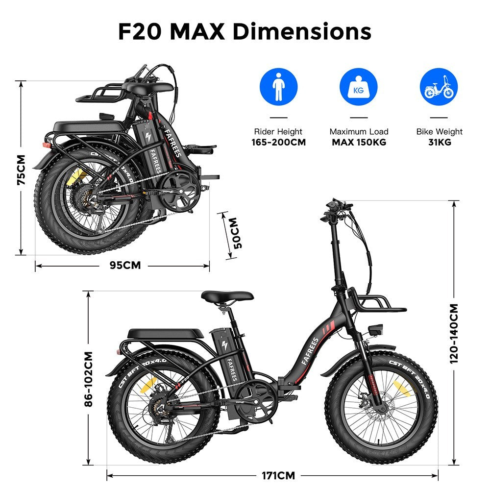 Bicicleta eléctrica F20 Max, neumático ancho de 20*4.0 pulgadas, motor sin escobillas de 500 W, velocidad de 25 km/h, batería de litio extraíble de 48 V y 22,5 Ah, frenos de disco delanteros y traseros, cambio Shimano de 7 velocidades, velocidad máxima de 150 kg, bicicleta eléctrica plegable con reposapiés - Roja