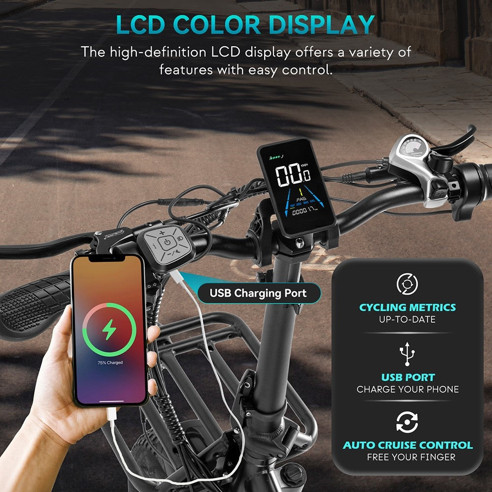 Bicicleta Eléctrica Fafrees F20 X-Max, neumático ancho de 20*4.0 pulgadas, motor sin escobillas de 750W, batería de 48V 30AH, velocidad máxima predeterminada de 25 km/h, autonomía máxima de 200 km, sistema de cambio de marchas Shimano de 7 velocidades, frenos de disco hidráulicos - Negro.