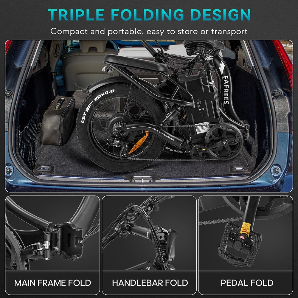 Bicicleta Eléctrica Fafrees F20 X-Max, neumático ancho de 20*4.0 pulgadas, motor sin escobillas de 750W, batería de 48V 30AH, velocidad máxima predeterminada de 25 km/h, autonomía máxima de 200 km, sistema de cambio de marchas Shimano de 7 velocidades, frenos de disco hidráulicos - Negro.