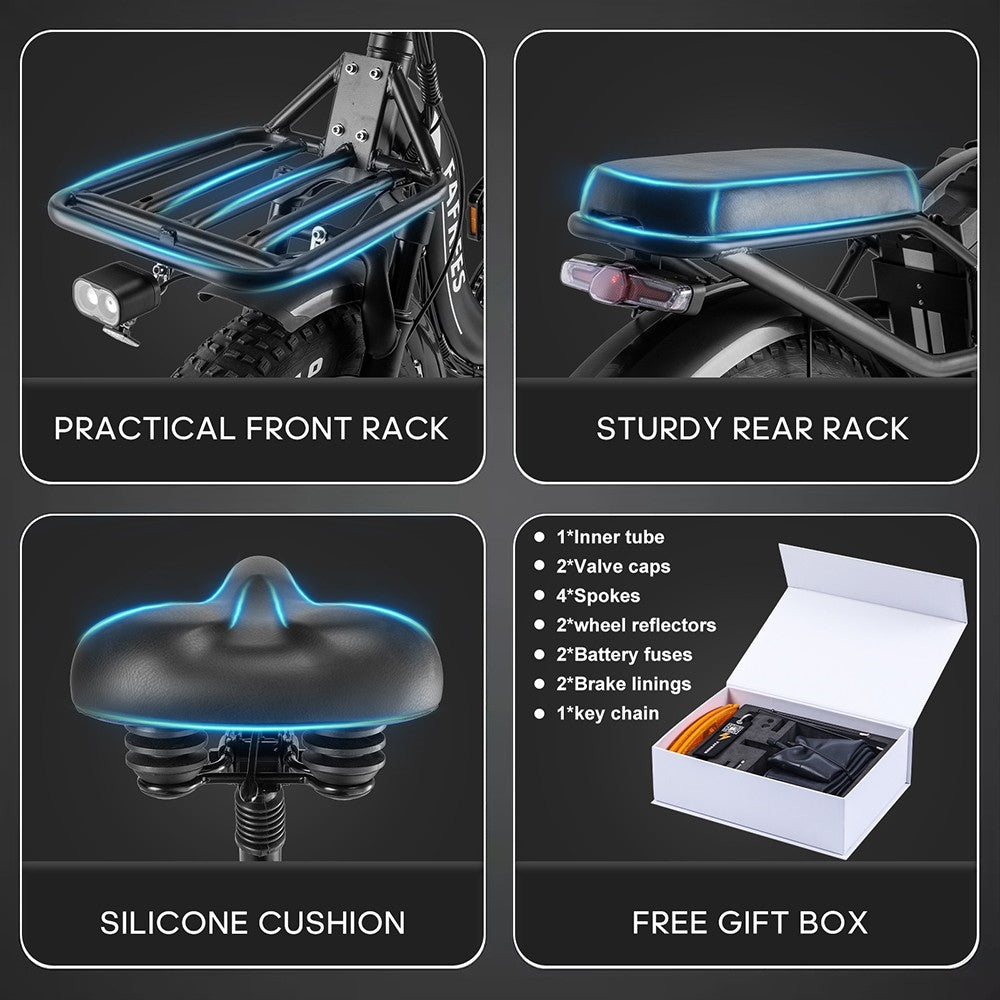 Bicicleta Eléctrica Fafrees F20 X-Max, neumático ancho de 20*4.0 pulgadas, motor sin escobillas de 750W, batería de 48V 30AH, velocidad máxima predeterminada de 25 km/h, autonomía máxima de 200 km, sistema de cambio de marchas Shimano de 7 velocidades, frenos de disco hidráulicos - Negro.