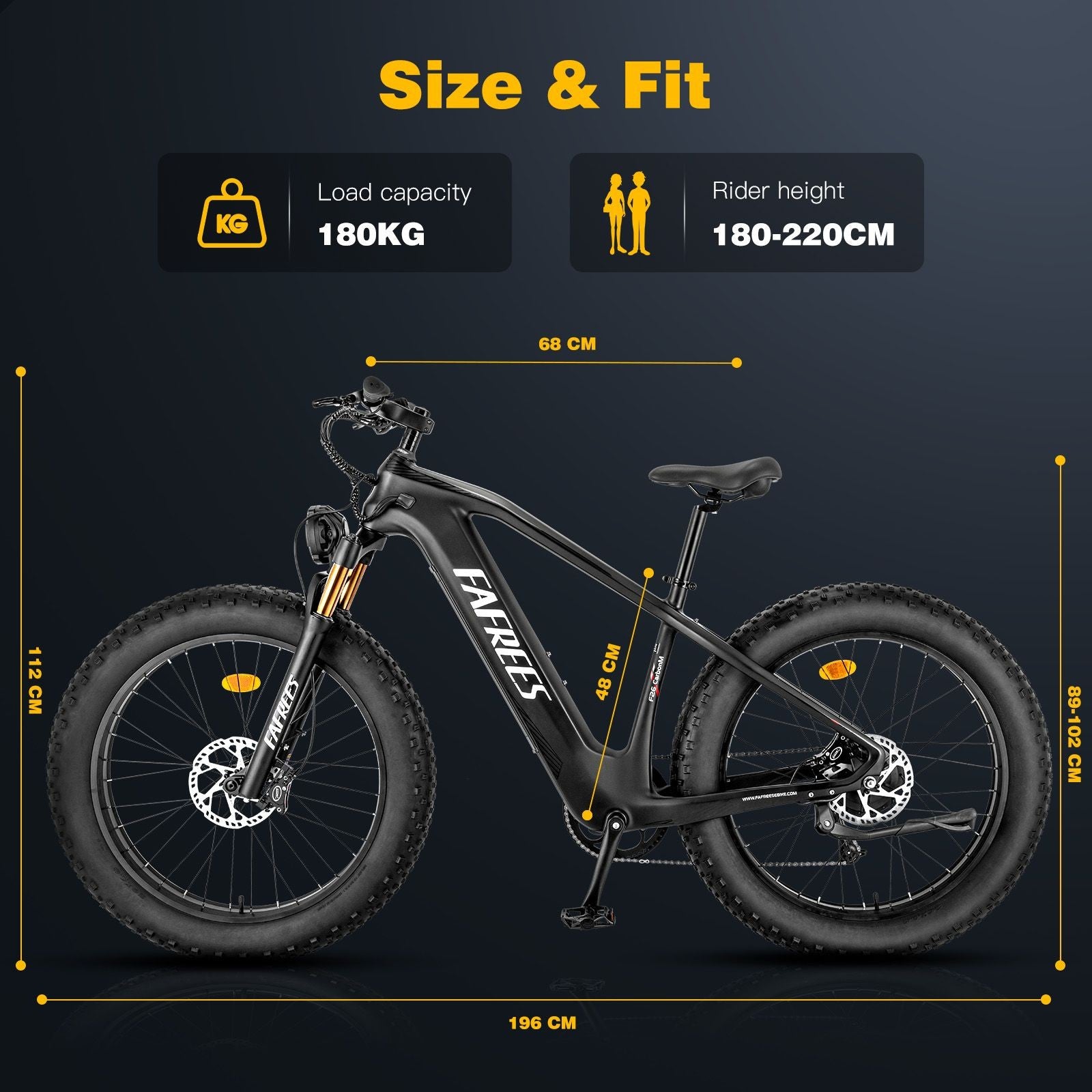 Bicicleta eléctrica FAFREES F26 Carbon M, neumático de aire de 26*4.8 pulgadas, tracción trasera de 1000 W, velocidad máxima de 25 km/h, batería de 48 V y 22,5 Ah, autonomía asistida de 120-140 km.