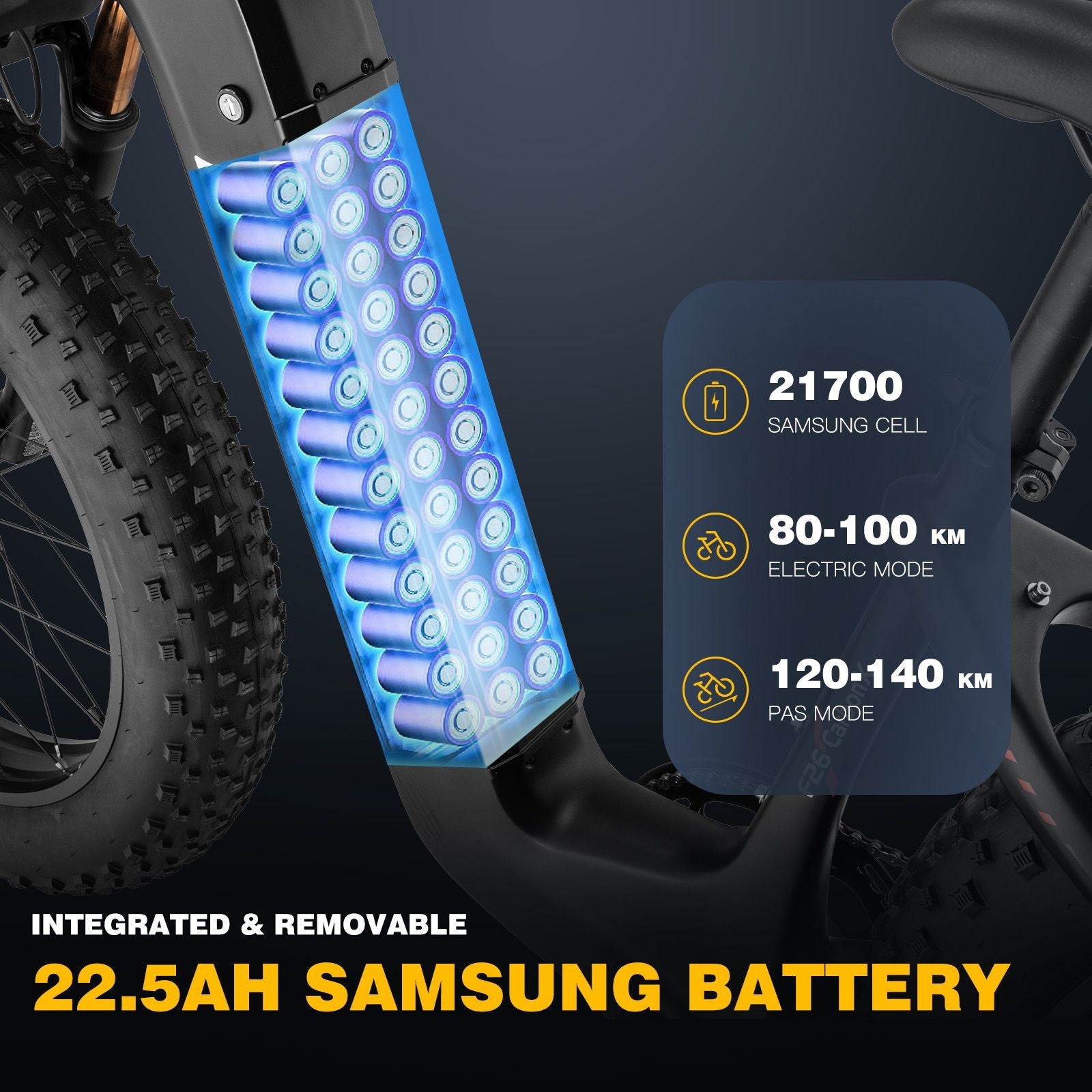 Bicicleta eléctrica FAFREES F26 Carbon X con neumáticos de aire de 26*4.8 pulgadas, motor trasero de 1000W, velocidad máxima de 25 km/h, batería de 48V 22.5Ah y autonomía asistida de 120-140 km.