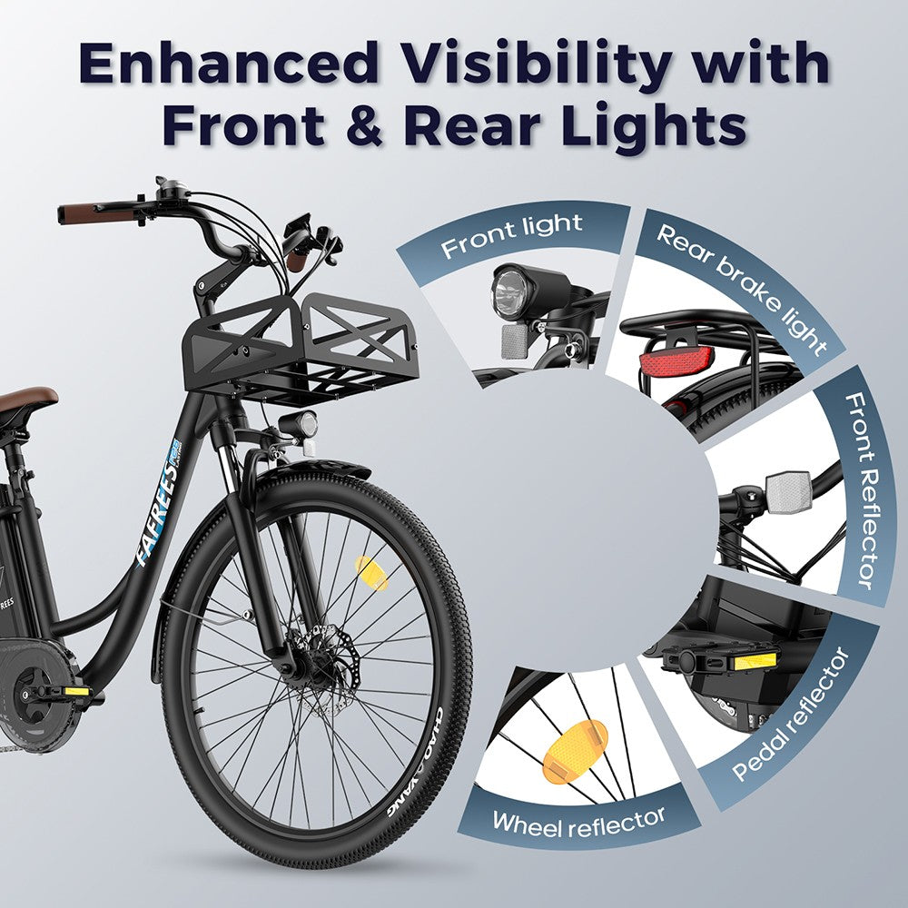 Bicicleta eléctrica Fafrees F26 de larga duración, motor de 250 W, batería de 36 V y 20,3 Ah, neumáticos de 26 x 1,95'', velocidad máxima de 25 km/h, autonomía de 140 km, SHIMANO de 7 velocidades, frenos de disco mecánicos, pantalla LCD de 2,3 pulgadas - Negro