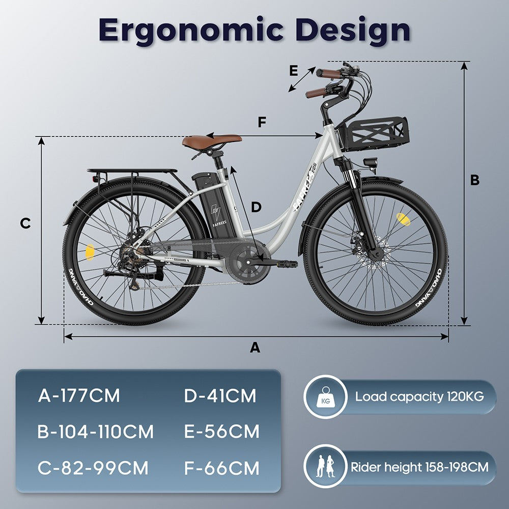 Bicicleta eléctrica Fafrees F26 de larga duración, motor de 250 W, batería de 36 V y 20,3 Ah, neumáticos de 26 x 1,95'', velocidad máxima de 25 km/h, autonomía de 140 km, SHIMANO de 7 velocidades, frenos de disco mecánicos, pantalla LCD de 2,3 pulgadas - Negro