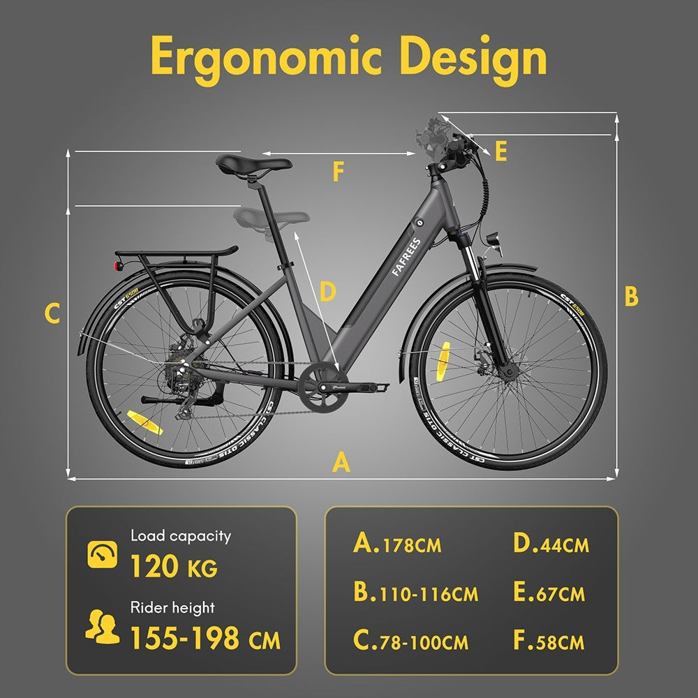 F28 Pro 27.5'' Step-through City E-Bike 25Km/h 250W Motor 36V14.5Ah Embedded Removable Battery Shimano 7-Speed Gear - Black