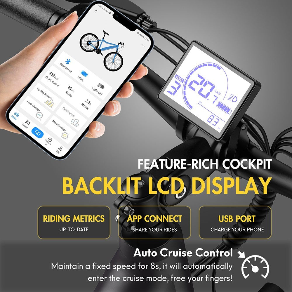 F28 Pro 27.5'' Step-through City E-Bike 25Km/h 250W Motor 36V14.5Ah Embedded Removable Battery Shimano 7-Speed Gear - Black