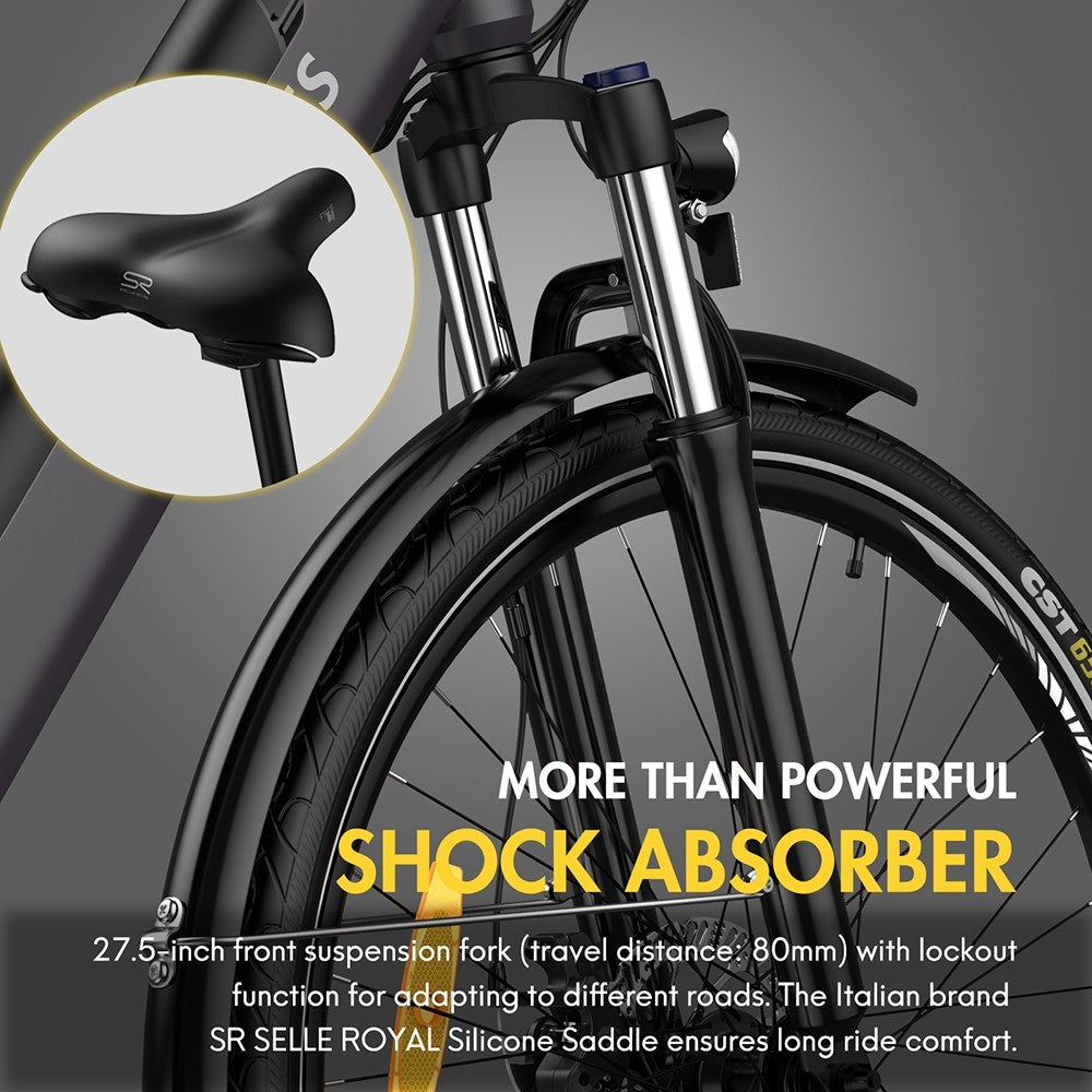 F28 Pro 27.5'' Step-through City E-Bike 25Km/h 250W Motor 36V14.5Ah Embedded Removable Battery Shimano 7-Speed Gear - Black