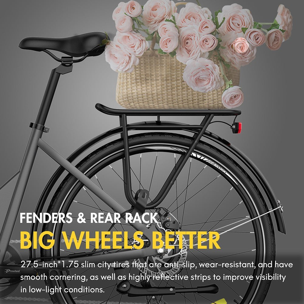 F28 Pro 27.5'' Step-through City E-Bike 25Km/h 250W Motor 36V14.5Ah Embedded Removable Battery Shimano 7-Speed Gear - Black