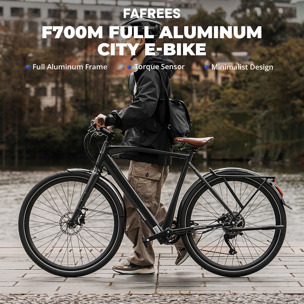 Bicicleta eléctrica Fafrees F700M, motor de 250 W, batería de 36 V y 10 Ah, neumáticos 700*42C, velocidad máxima de 25 km/h, autonomía máxima de 100 km, frenos de disco hidráulicos, sensor de par, SHIMANO CUES de 9 velocidades - Negra