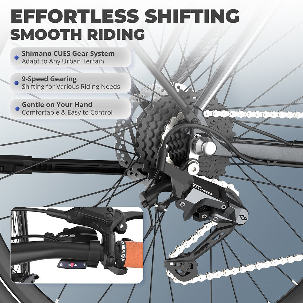 Bicicleta eléctrica Fafrees F700M, motor de 250 W, batería de 36 V y 10 Ah, neumáticos 700*42C, velocidad máxima de 25 km/h, autonomía máxima de 100 km, frenos de disco hidráulicos, sensor de par, SHIMANO CUES de 9 velocidades - Negra
