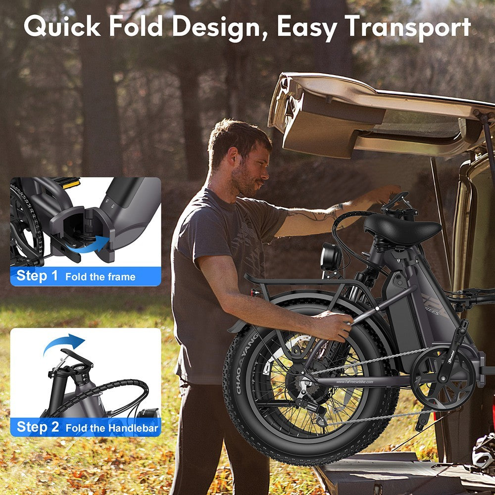 Bicicleta eléctrica FF20 Polar, motor de 48 V y 500 W, velocidad máxima de 40 km/h, doble batería de 10,4 Ah para una autonomía de 150 km, neumáticos gruesos CHAOYANG de 20 x 4,0 pulgadas, frenos de disco dobles, cambio Shimano de 7 velocidades, pantalla LCD a color - Azul.