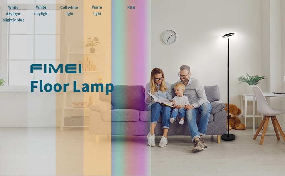 Lámpara de pie LED RGB FIMEI MF18809, 18 modos RGB, 4 temperaturas de color, control remoto, para sala de estar, dormitorio, oficina - Negro