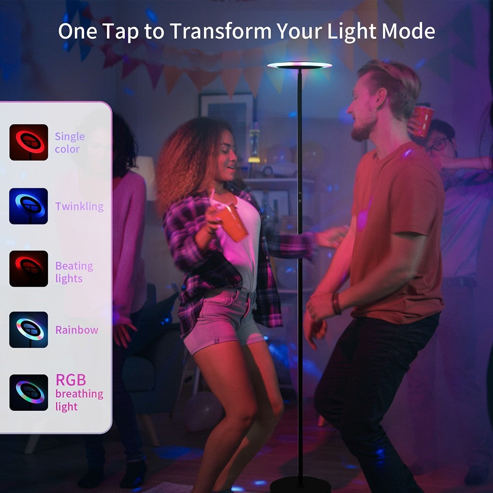 Lámpara de pie LED RGB FIMEI MF18809, 18 modos RGB, 4 temperaturas de color, control remoto, para sala de estar, dormitorio, oficina - Negro